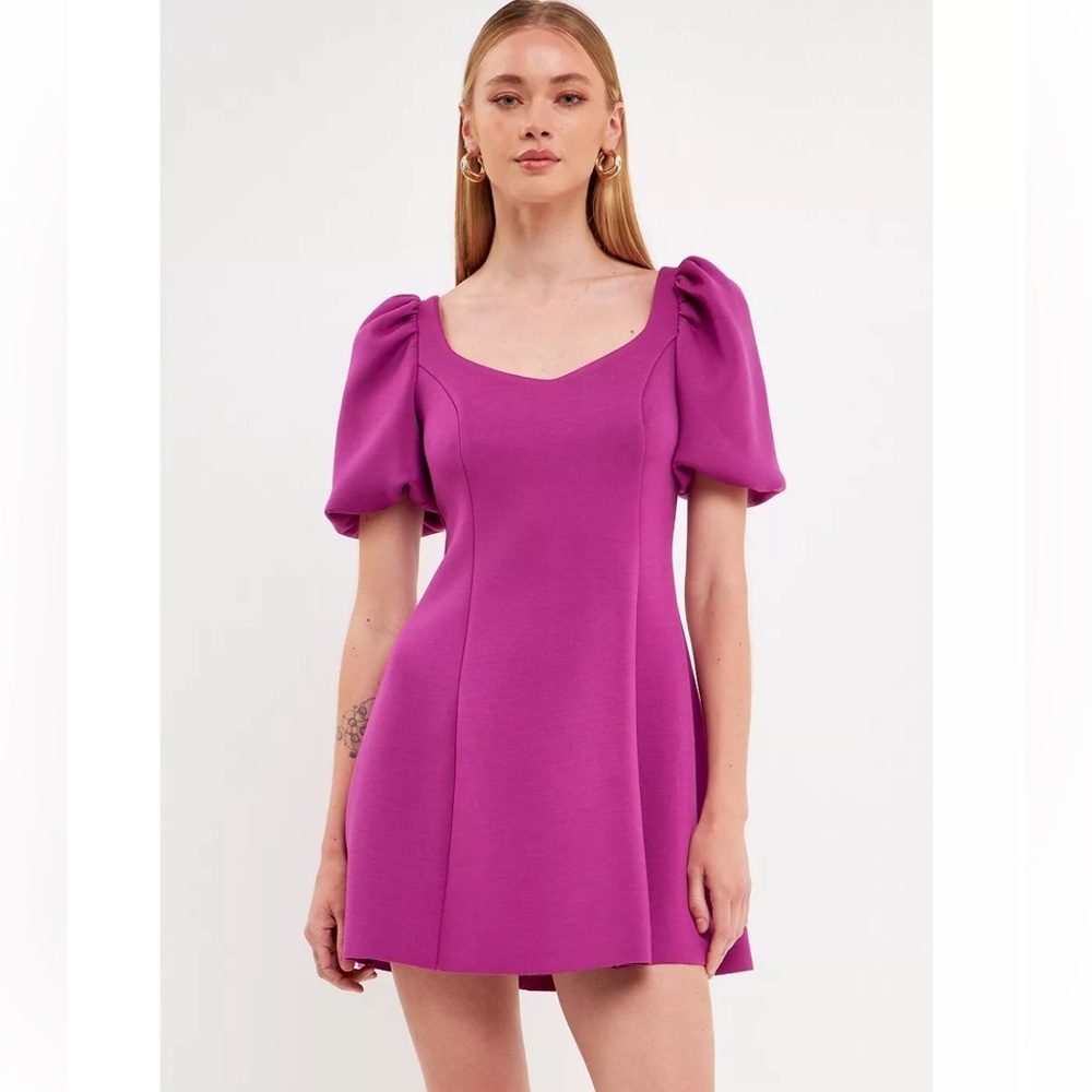 Womens New English Factory Puff Sleeve Mini Dress